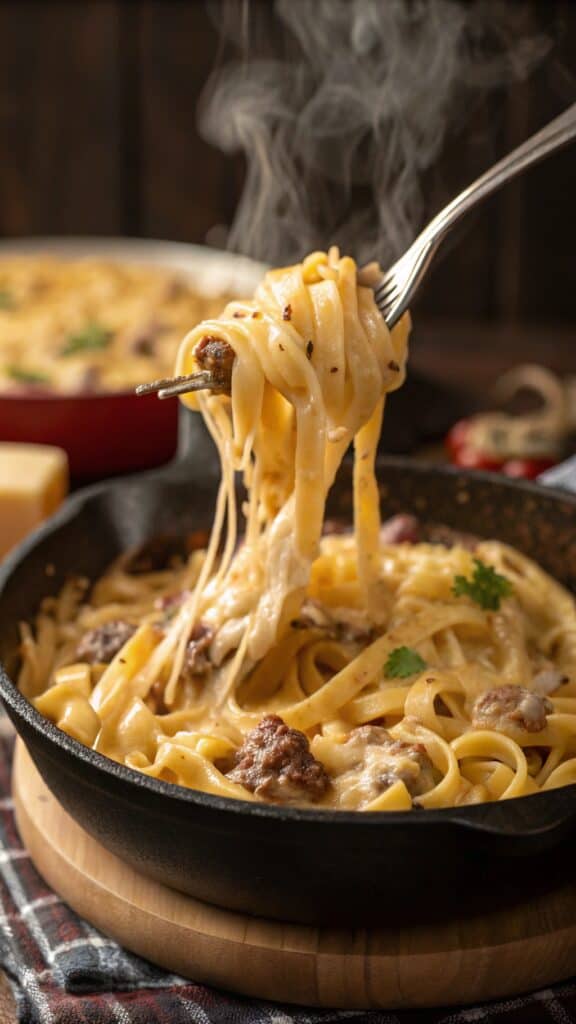 This is a dynamic action shot of a fork twirling c