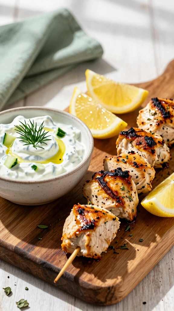 Greek Chicken Skewers with Tzatziki
