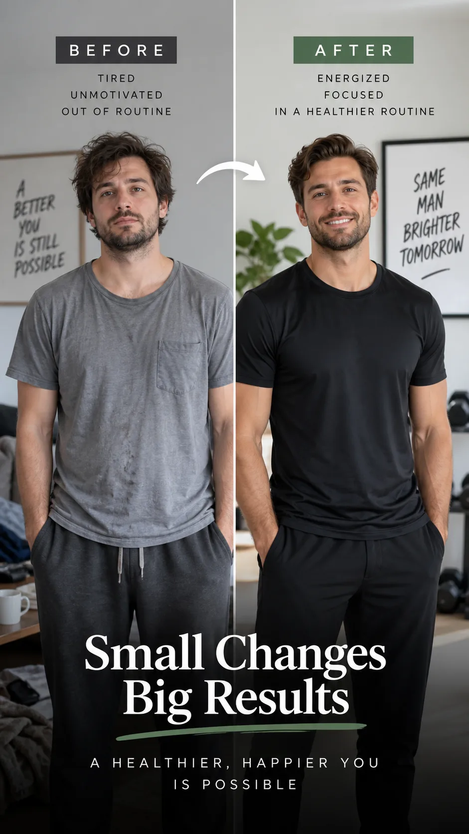 Before and after style photography of a man