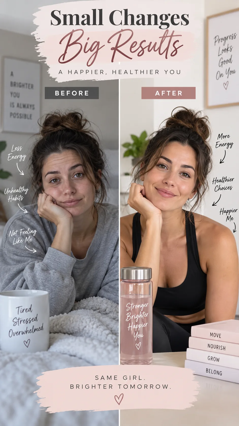 Before and after style comparison showing a woman