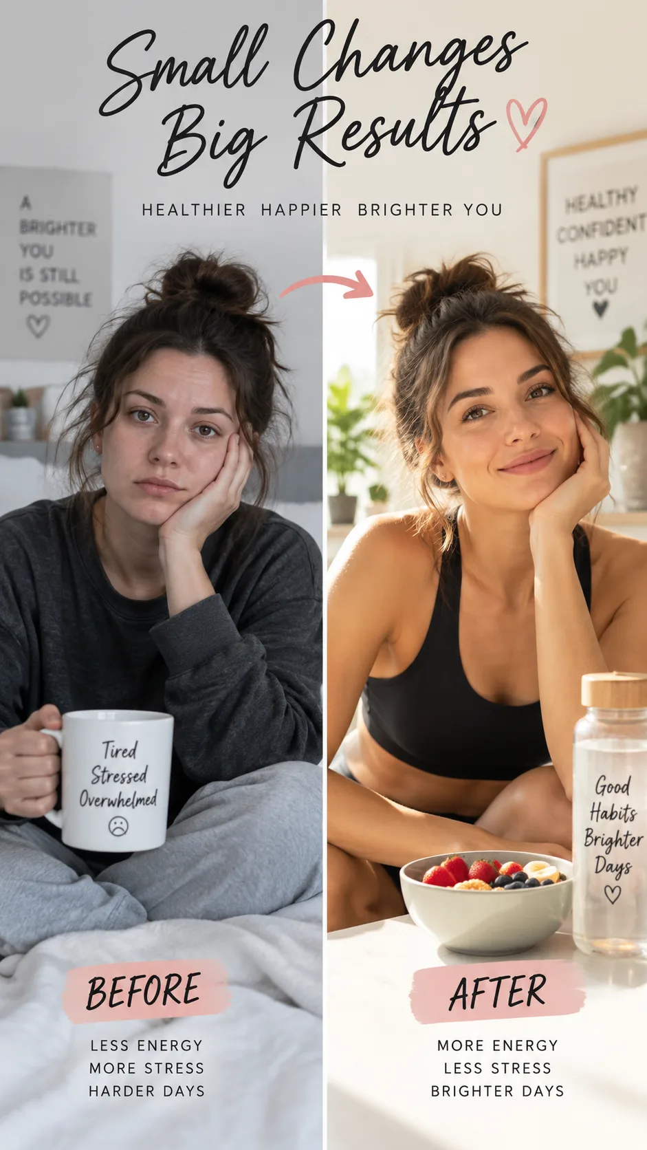 Before and after style image showing woman