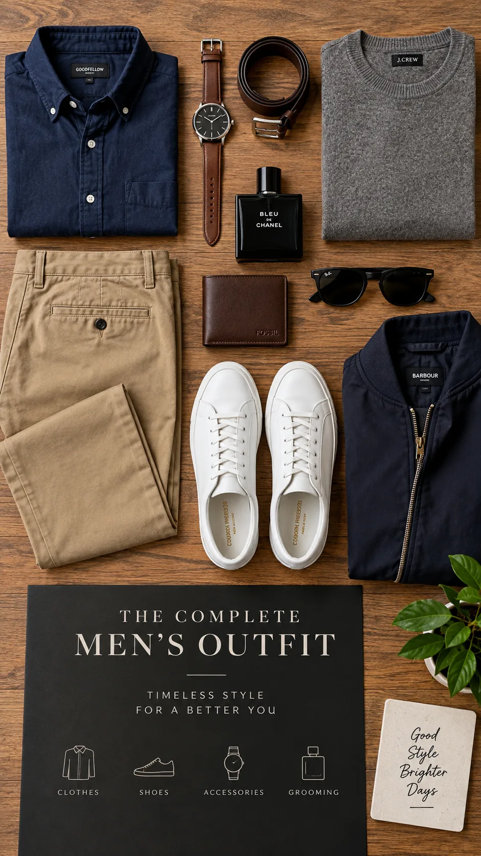 Flat lay photograph of a complete men