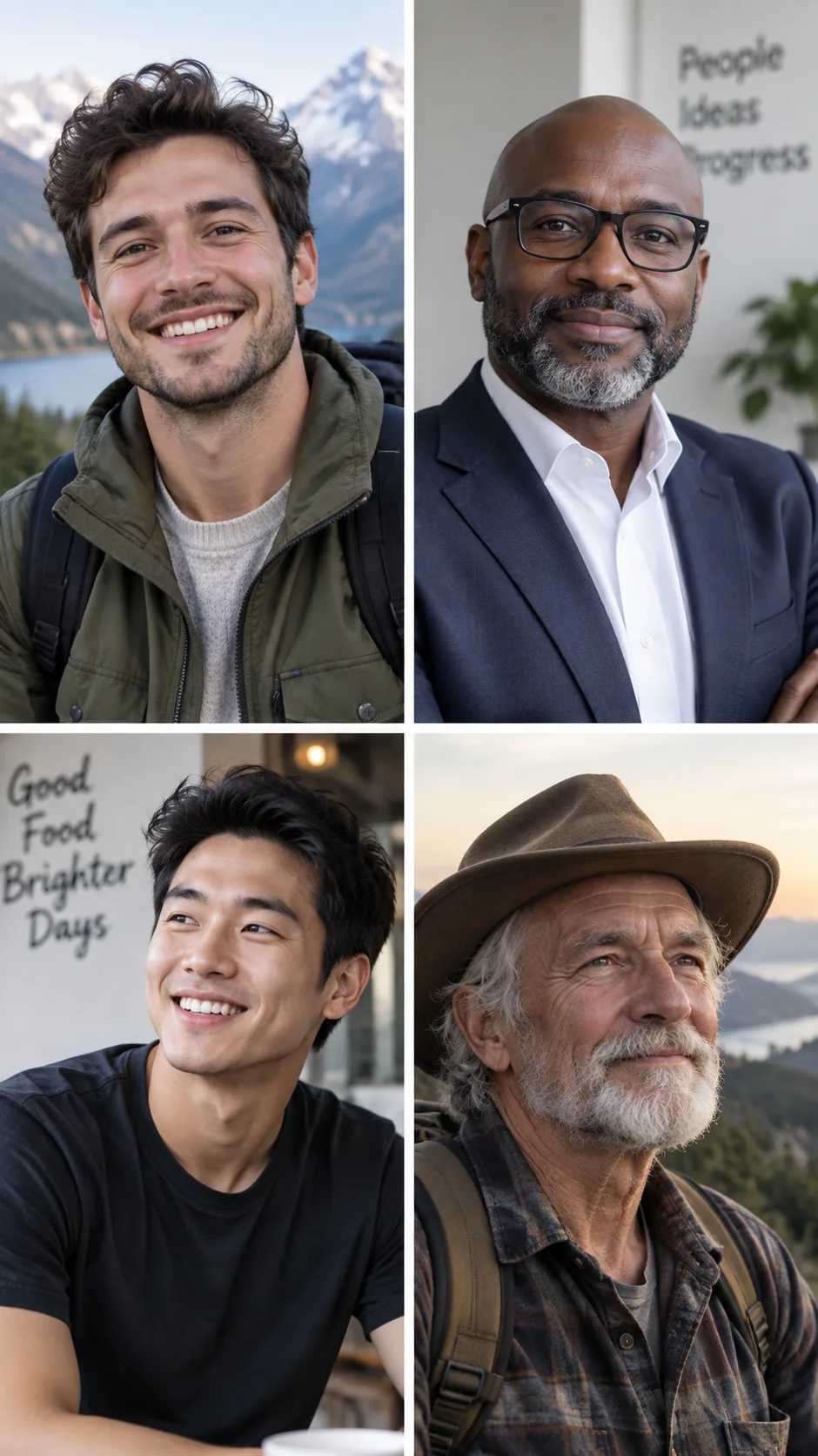 A grid of four photographs showing different men