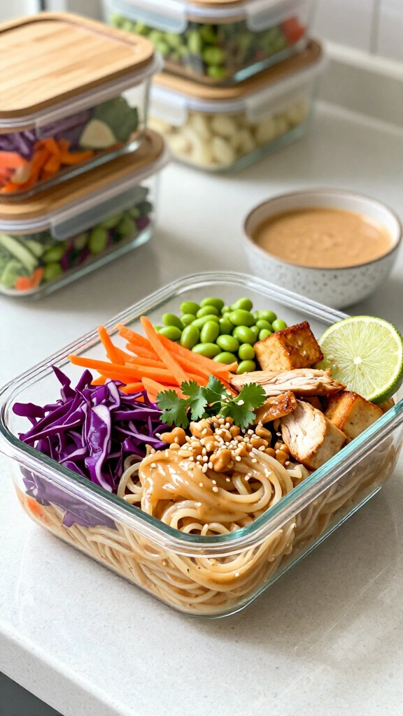 Thai Peanut Noodle Salad with Shredded Cabbage